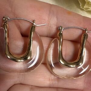 Anthro Clear crystal hoop lightweight 30mm with gold accents